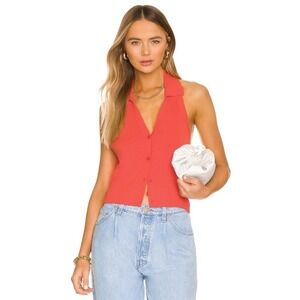 525 America Polo Halter Anthropologie Knit Button Front Papaya Orange New Medium
